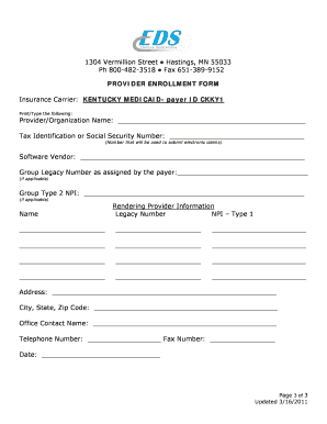 Kentucky Medicaid Dental Electronic Claims Enrollment Form