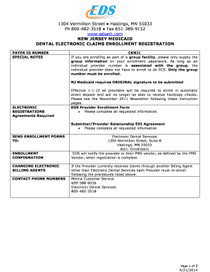 New Jersey Medicaid Dental Electronic Claims Enrollment Form