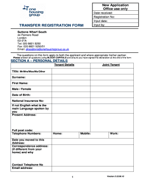 Transfer Registration Form