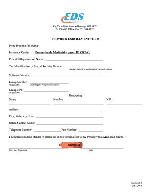Pennsylvania Medicaid Dental Electronic Claims Enrollment Form