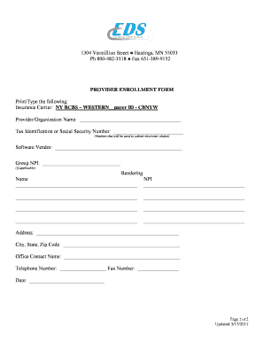 NY BCBS Western Dental Electronic Claims Enrollment Form