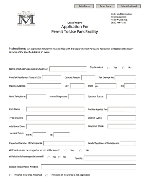 City of Miami Park Facility Permit Application
