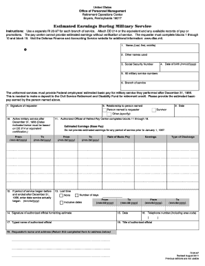 Estimated Earnings During Military Service Form