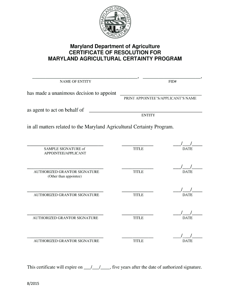 Fillable Online mda state md Certificate of Resolution Certificate of ...