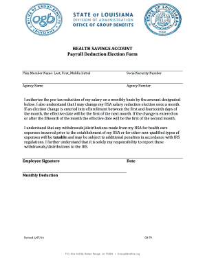 Health Savings Account Payroll Deduction Election Form