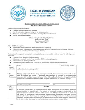 Request for Continuation of Health Coverage for Incapacitated Dependent Child