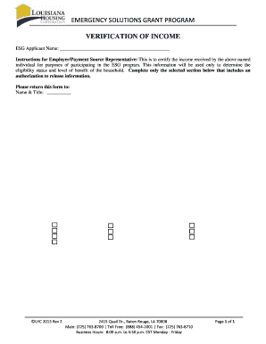 Emergency Solutions Grant Income Verification Form