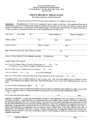 Affidavit of closure of business - POLICE RECRUIT APPLICATION - Tyler Texas - cityoftyler