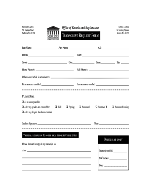 Middlesex Community College Transcript Request Form