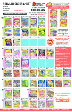 Maryland Lottery Scratch-Off Game Inventory
