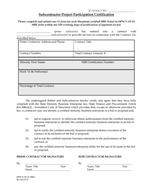 Subcontractor Project Participation Certification