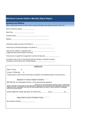 Discharge against medical advice form - Bail Bond License Holders Monthly Status Report - wilco