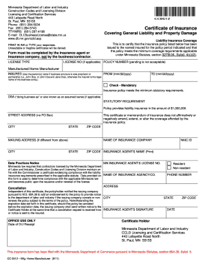 Minnesota Certificate of Insurance