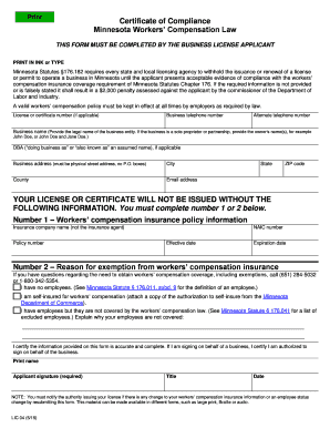 Minnesota Workers' Compensation Compliance Certificate