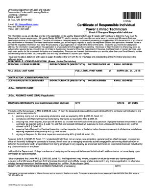Minnesota Power Limited Technician Responsible Individual Certificate