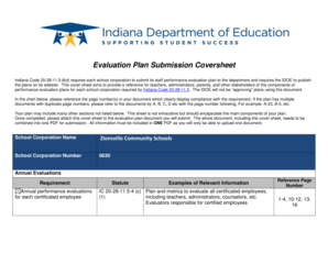 Indiana Staff Performance Evaluation Plan Coversheet