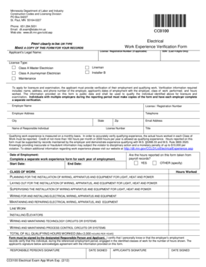 Minnesota Electrical Work Experience Verification Form