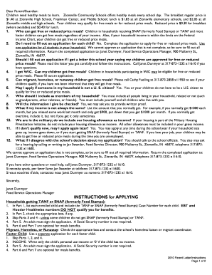 Zionsville Community Schools Meal Application