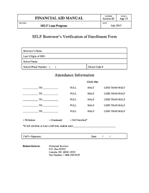 SELF Borrower’s Verification of Enrollment Form
