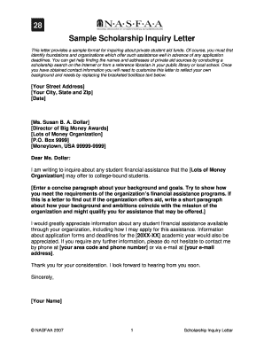 Sample Scholarship Inquiry Letter
