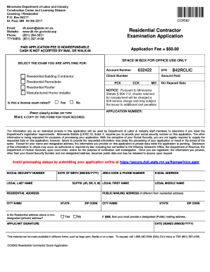 Minnesota Residential Contractor Exam Application