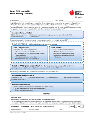 Adult CPR and AED Skills Testing Checklist