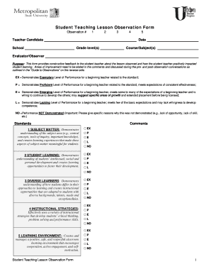 Student Teaching Lesson Observation Form