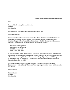 IRA Charitable Distribution Request Letter