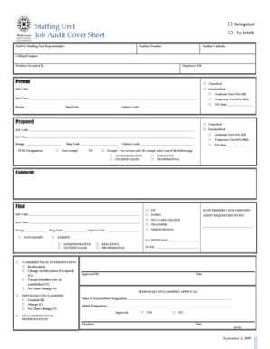 Staffing Unit Job Audit Cover Sheet - hr mnscu