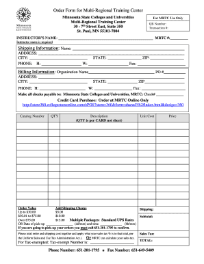 Multi-Regional Training Center Order Form