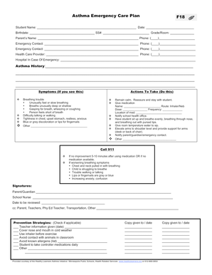 Asthma Emergency Care Plan