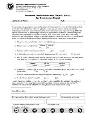Minnesota Intrastate Insulin Dependent Diabetic Waiver Eye Examination Report