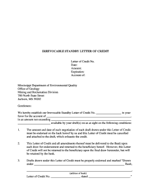Irrevocable Standby Letter of Credit