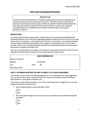 ESG Lead Screening Worksheet