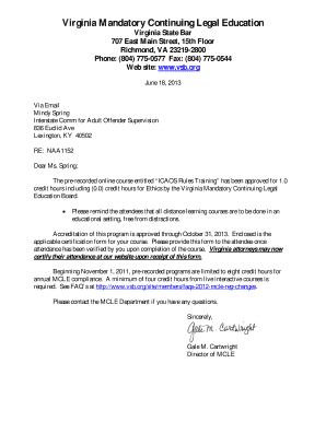Virginia MCLE Certification of Attendance