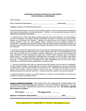 Informed Consent for Dental Treatment with General Anesthesia