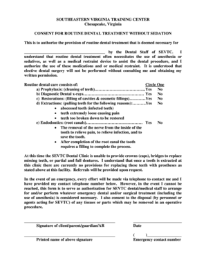 Consent for Routine Dental Treatment Without Sedation