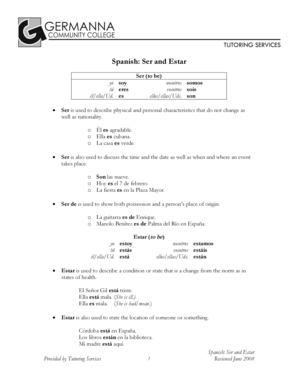Spanish Ser and Estar Worksheet