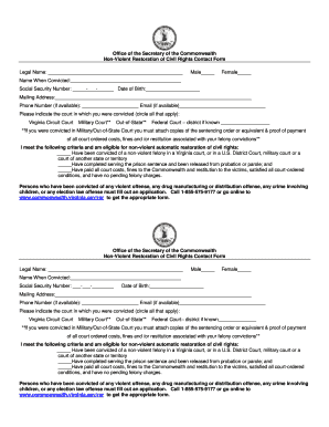 Virginia Non-Violent Restoration of Civil Rights Form