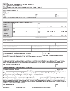 Missouri Group Camp Facility Application