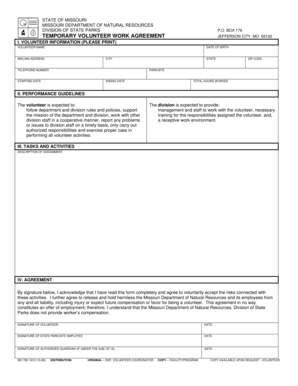 Missouri Temporary Volunteer Work Agreement