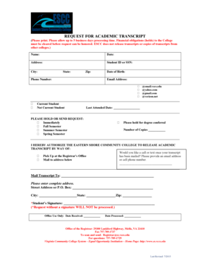 Request for Academic Transcript