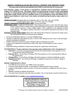 Virginia Spring Striped Bass Trophy Report Form