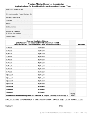 Virginia Rental Boat Saltwater Recreational License Application