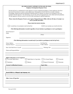 Re-Employment Opportunities Pool Participation Form