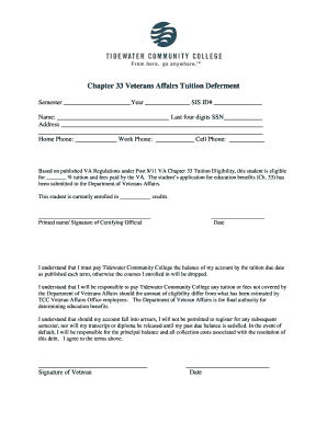 Veterans Affairs Tuition Deferment Form