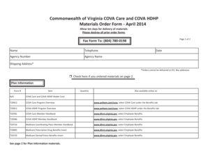 Virginia COVA Care and COVA HDHP Materials Order Form
