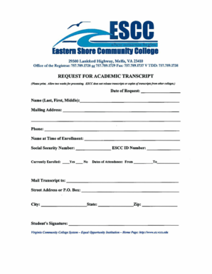 Request for Academic Transcript
