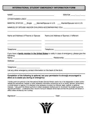International Student Emergency Information Form