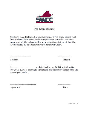 Pell Grant Decline Form